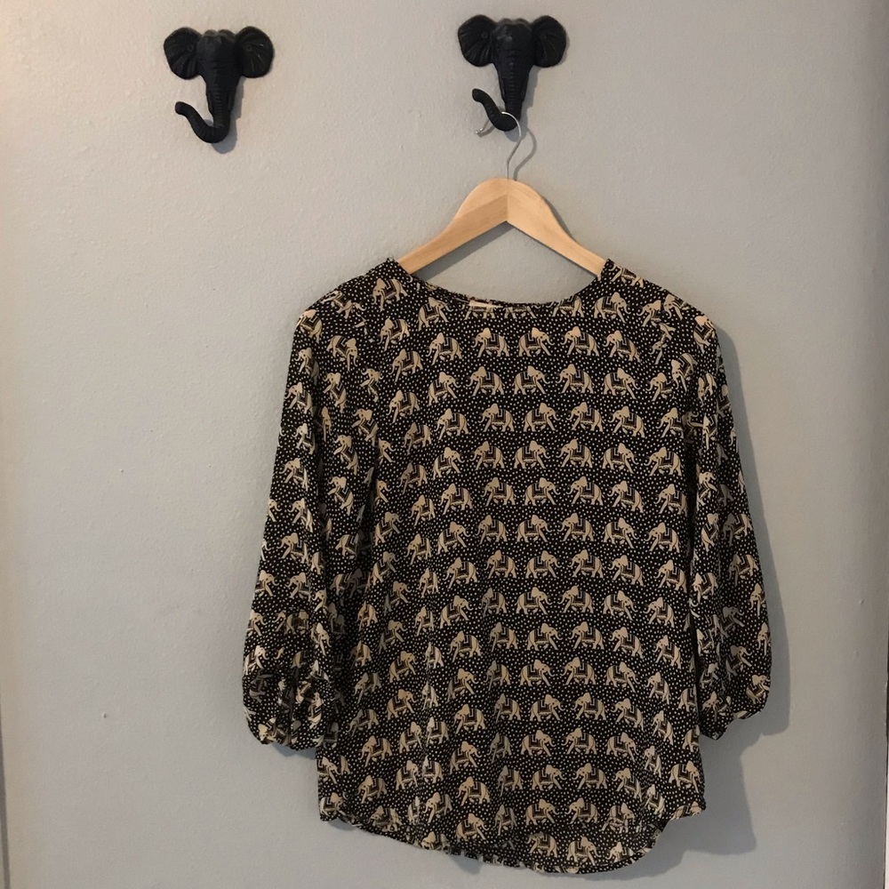 Stitch Fix Elephant Print Blouse Bracelet Sleeve